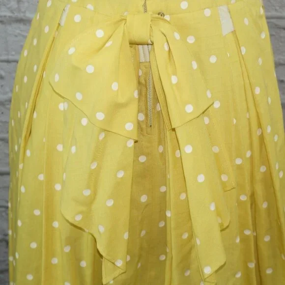 Vintage 50s Yellow Polkadot Pleated Swing Dress